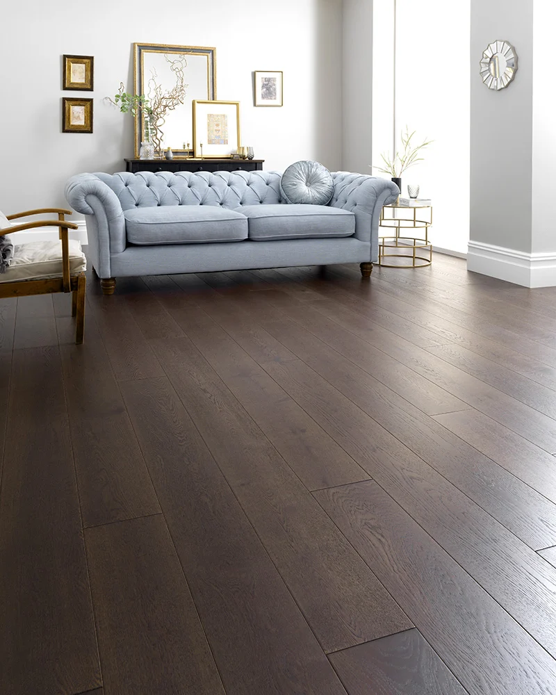 Dark Woodpecker Harlech Chocolate Oak floor in a living room